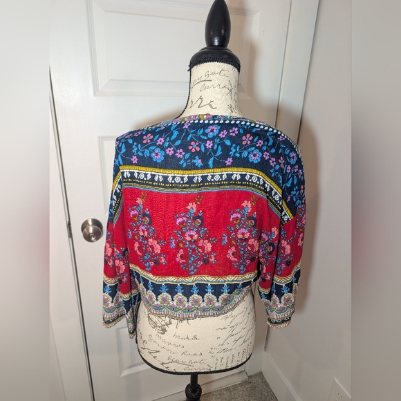 Patrons of Peace Red and Blue Floral Bohemian Wrap Size S - Picture 2 of 8